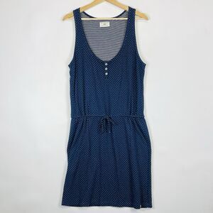Sol‎ Angeles Navy Blue Swiss Dot Nautical Sleeveless Jersey Dress Women's Large